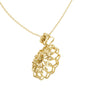 Yellow gold diamond floral pendant close-up side view with openwork petal design