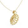 Yellow gold diamond floral pendant close-up side view with openwork petal design