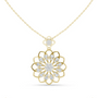 Yellow gold round diamond floral pendant with openwork petals and central round diamond