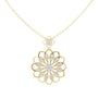 Yellow gold round diamond floral pendant with halo petals and central round diamond