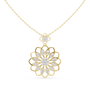 Yellow gold round diamond floral pendant with halo petals and central round diamond