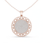 Round diamond pendant with celestial medallion lattice and pavé center, rose gold