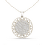 Round diamond pendant with celestial medallion lattice and pavé center, white gold