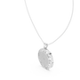 Round white gold diamond pendant, side view showing lattice halo and pavé face