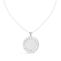 Round diamond medallion pendant on white gold chain with circular lattice frame
