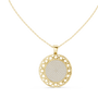 Round diamond pendant with celestial medallion openwork, yellow gold bail and chain