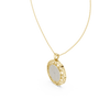 Round diamond pendant with lattice celestial medallion and pavé center, yellow gold