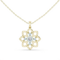 Yellow gold lotus-style diamond pendant with marquise-cut look and round center stones