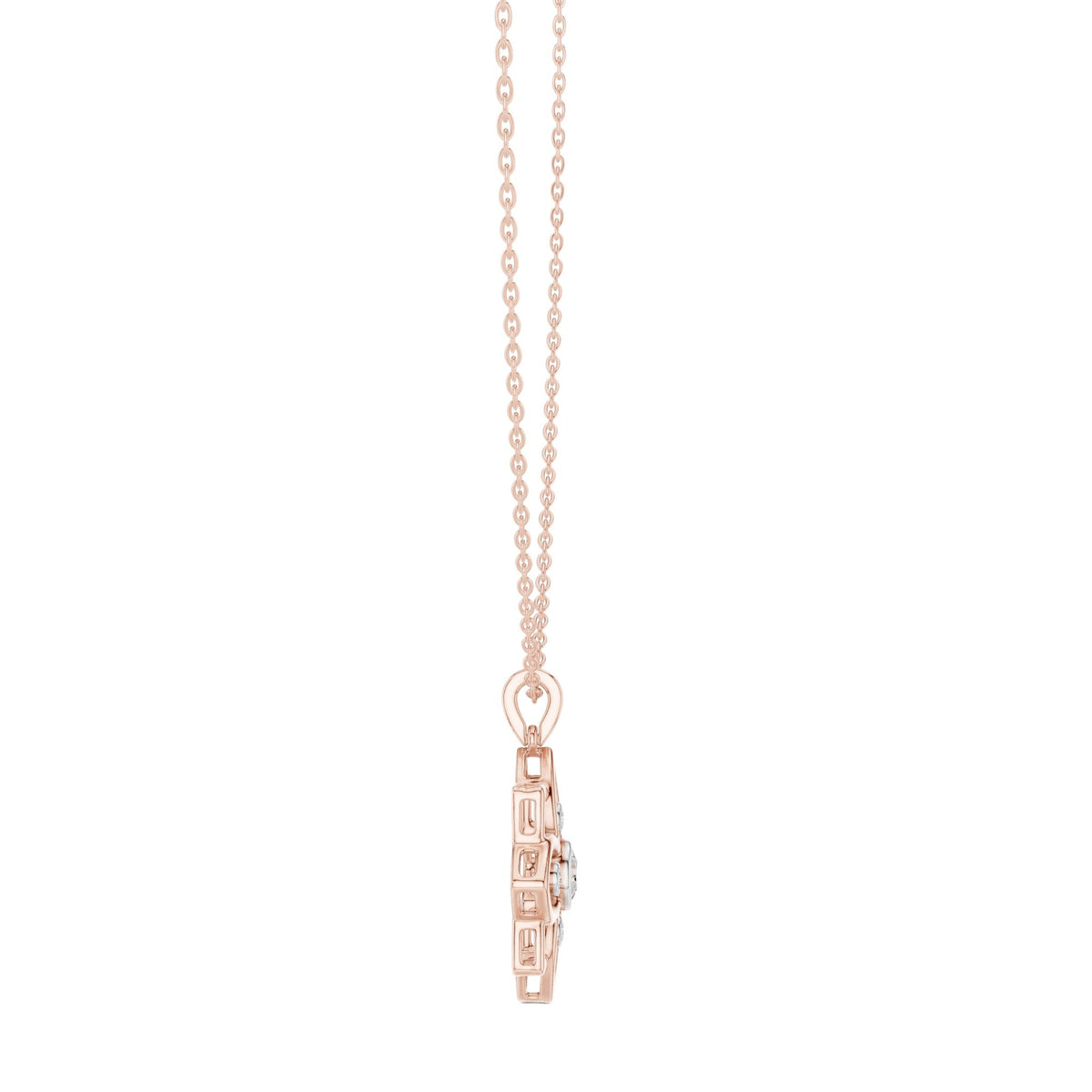 Floral diamond pendant bail and chain on rose gold