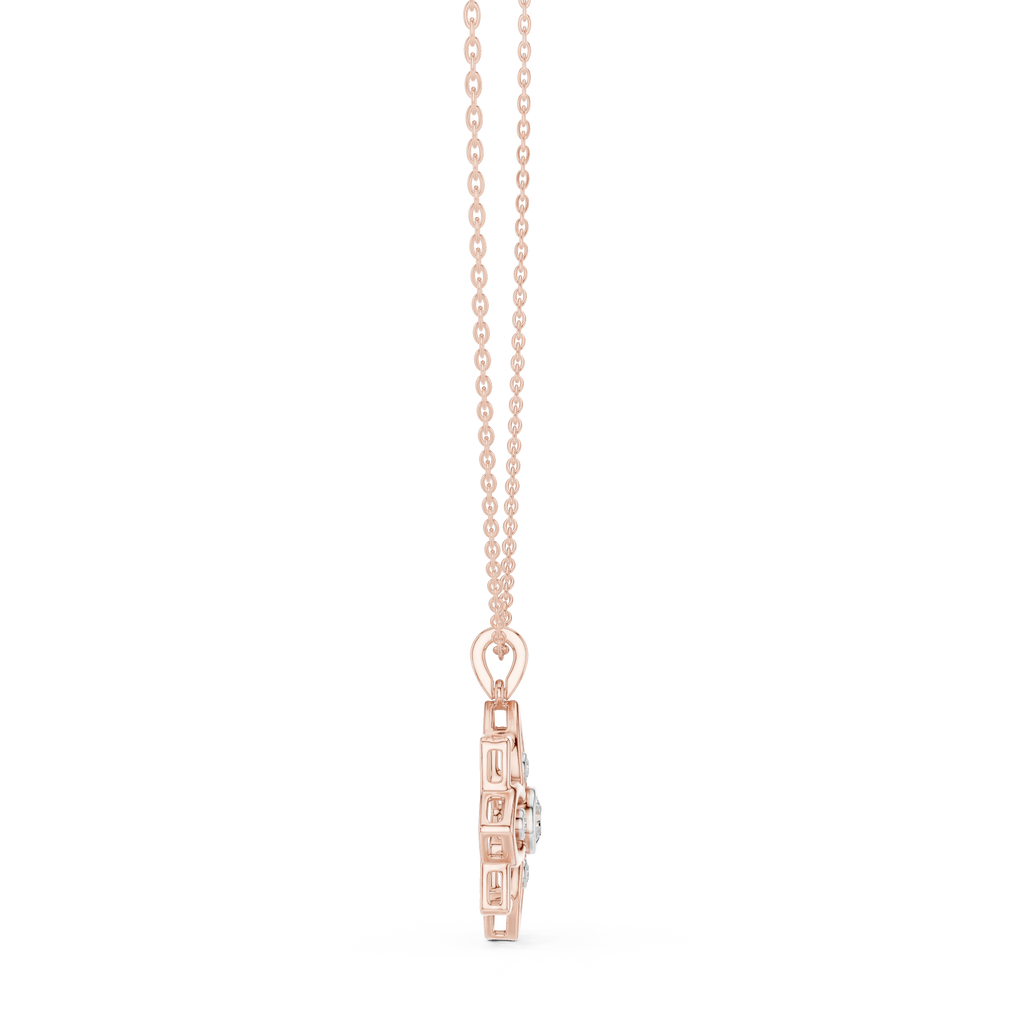 Floral diamond pendant bail and chain on rose gold
