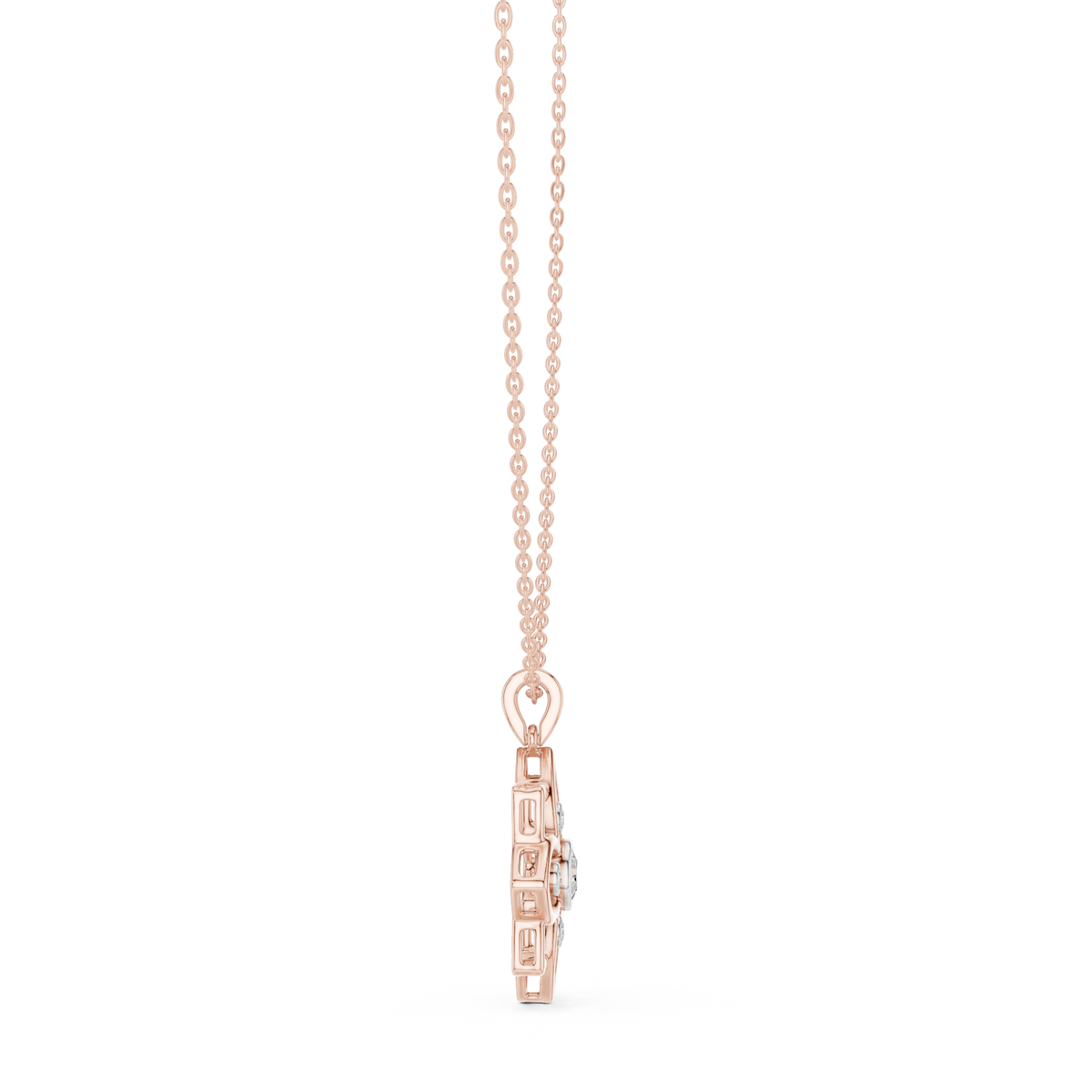 Floral diamond pendant bail and chain on rose gold