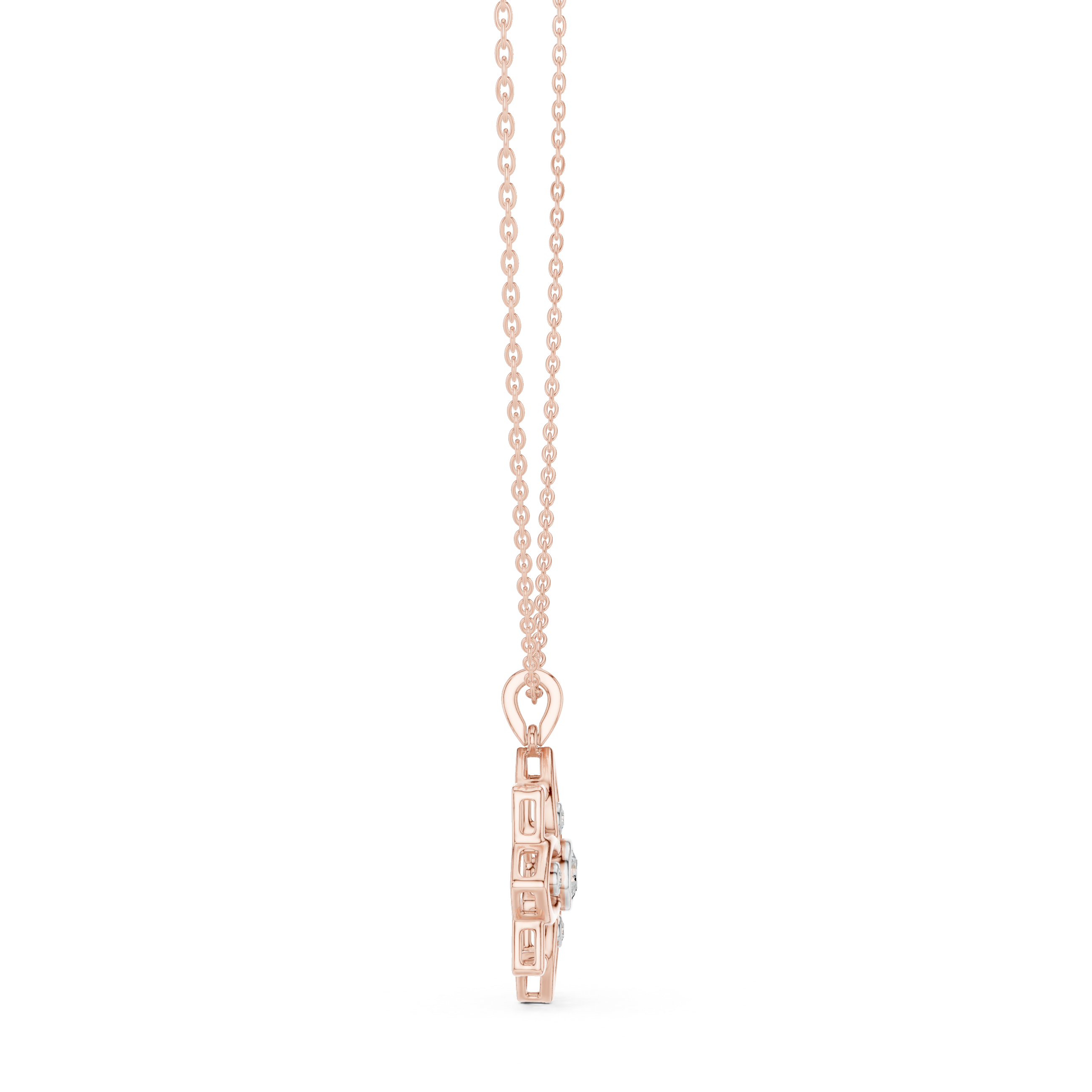 Floral diamond pendant bail and chain on rose gold