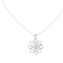 White gold lotus diamond pendant with round stones and linked chain
