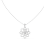 White gold lotus diamond pendant with round stones and linked chain