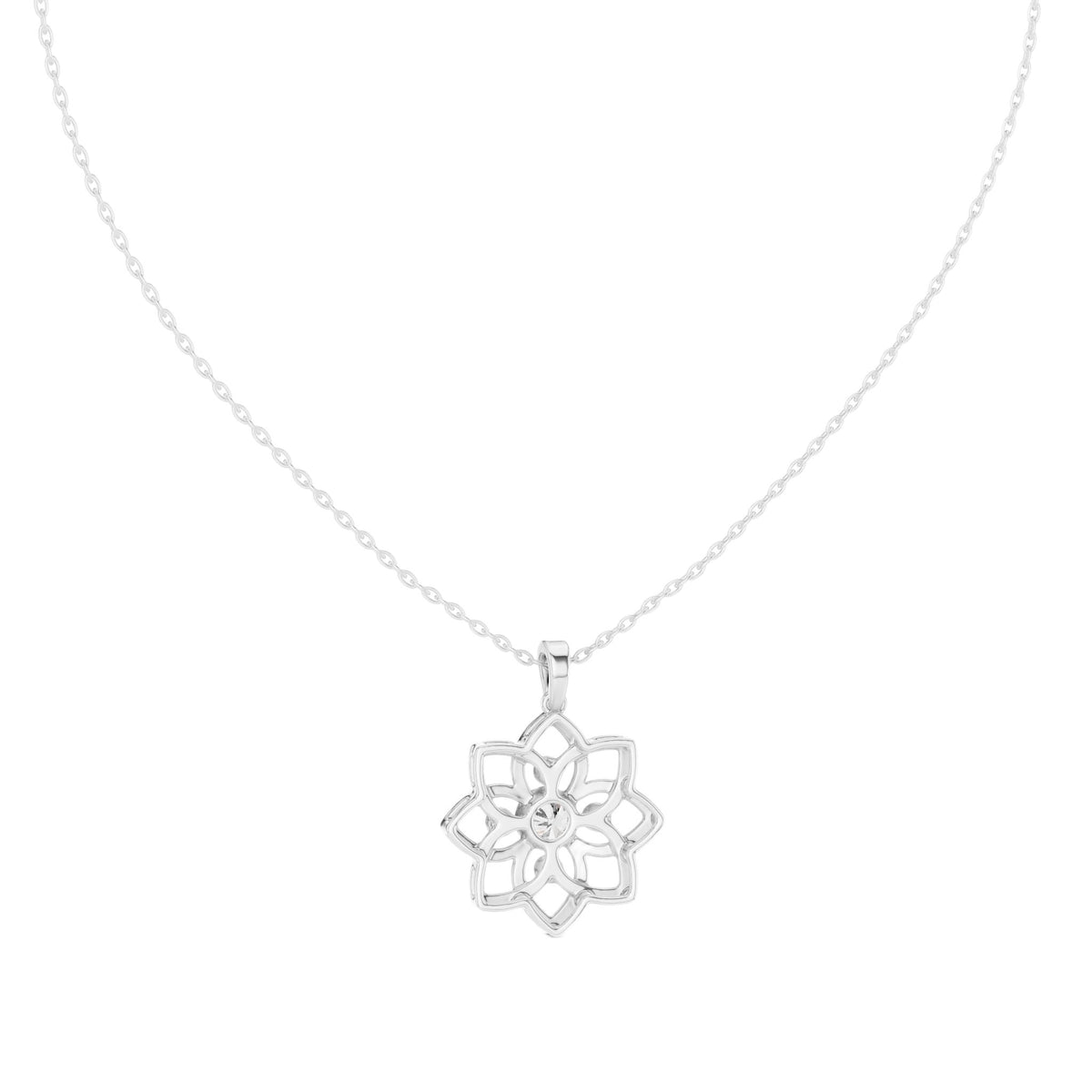 White gold openwork flower diamond pendant on chain
