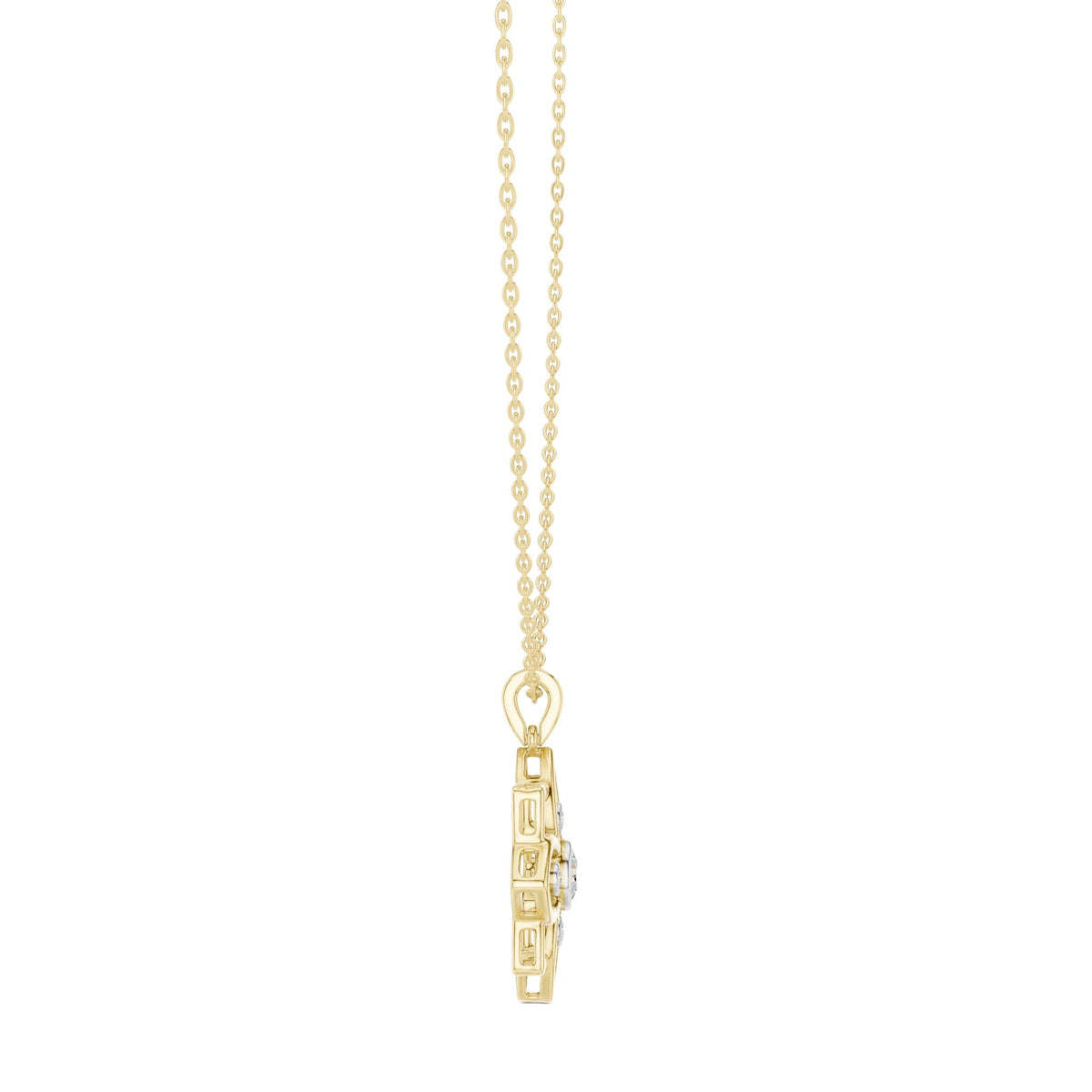 Yellow gold chain with openwork flower diamond pendant and bail