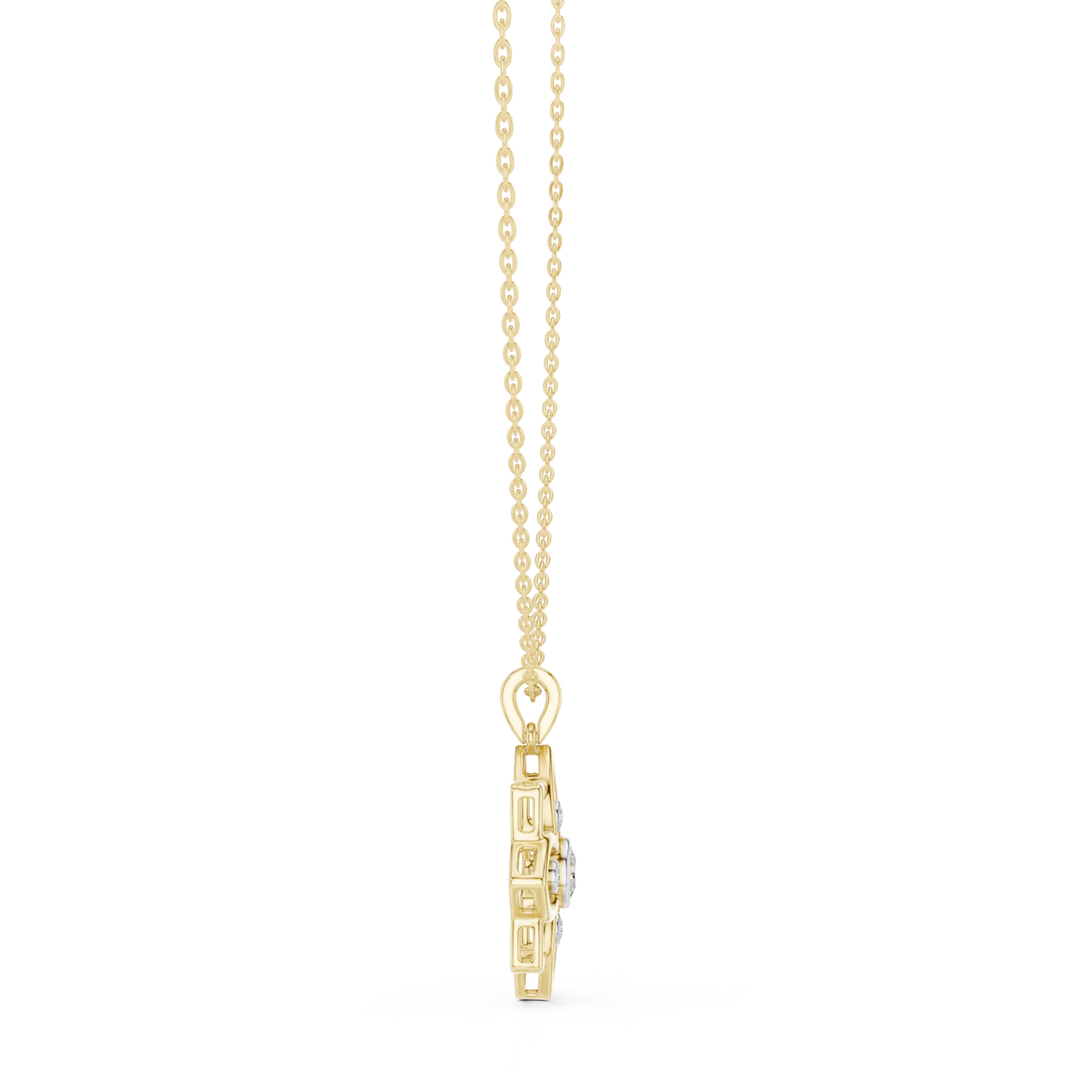 Yellow gold chain with openwork flower diamond pendant and bail
