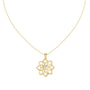 Yellow gold openwork flower diamond pendant on chain, front view
