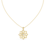 Yellow gold openwork flower diamond pendant on chain, front view