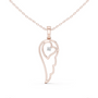 Angel wing heart pendant with round diamond, rose gold-tone setting on chain.