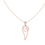 Rose gold heart-and-wing diamond pendant with round center diamond on chain