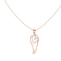 Rose gold heart-and-wing diamond pendant with round center diamond on chain