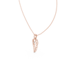 Rose gold heart-and-wing diamond pendant close-up with round center diamond