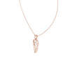 Rose gold heart-and-wing diamond pendant close-up with round center diamond