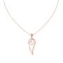 Rose gold heart-and-wing diamond pendant with round center stone on chain