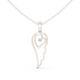Angel wing heart pendant with round diamond, white gold-tone setting on chain.