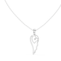 Angel wing heart pendant with round diamond, white gold-tone setting on chain.