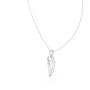 Angel wing heart pendant with round diamond, white gold-tone side view on chain.
