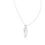 Angel wing heart pendant with round diamond, white gold-tone side view on chain.