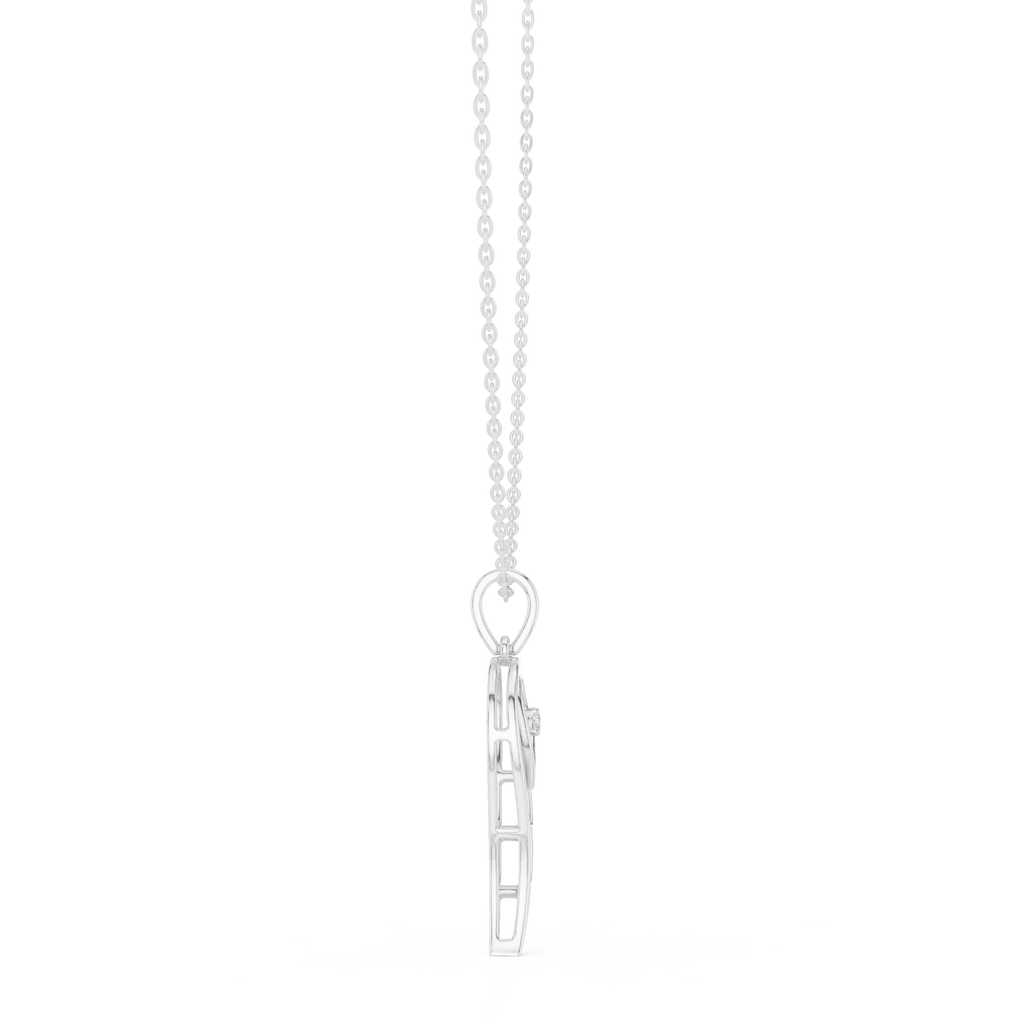 White gold chain with heart angel wing pendant and round diamond