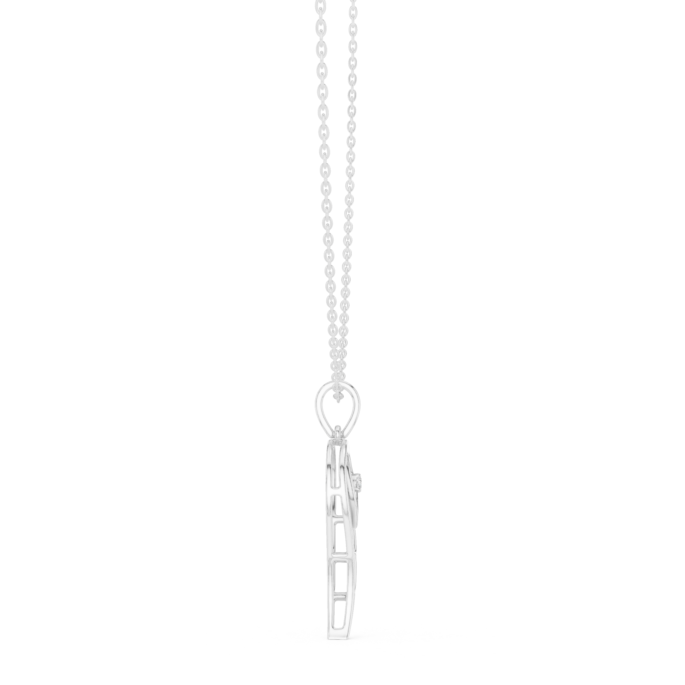 White gold chain with heart angel wing pendant and round diamond