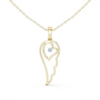 Angel wing heart pendant with round diamond, yellow gold-tone setting on chain.