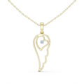 Yellow gold heart-shaped angel wing pendant with round diamond