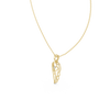 Angel wing heart pendant with round diamond, yellow gold-tone side view on chain.