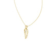 Angel wing heart pendant with round diamond, yellow gold-tone side view on chain.