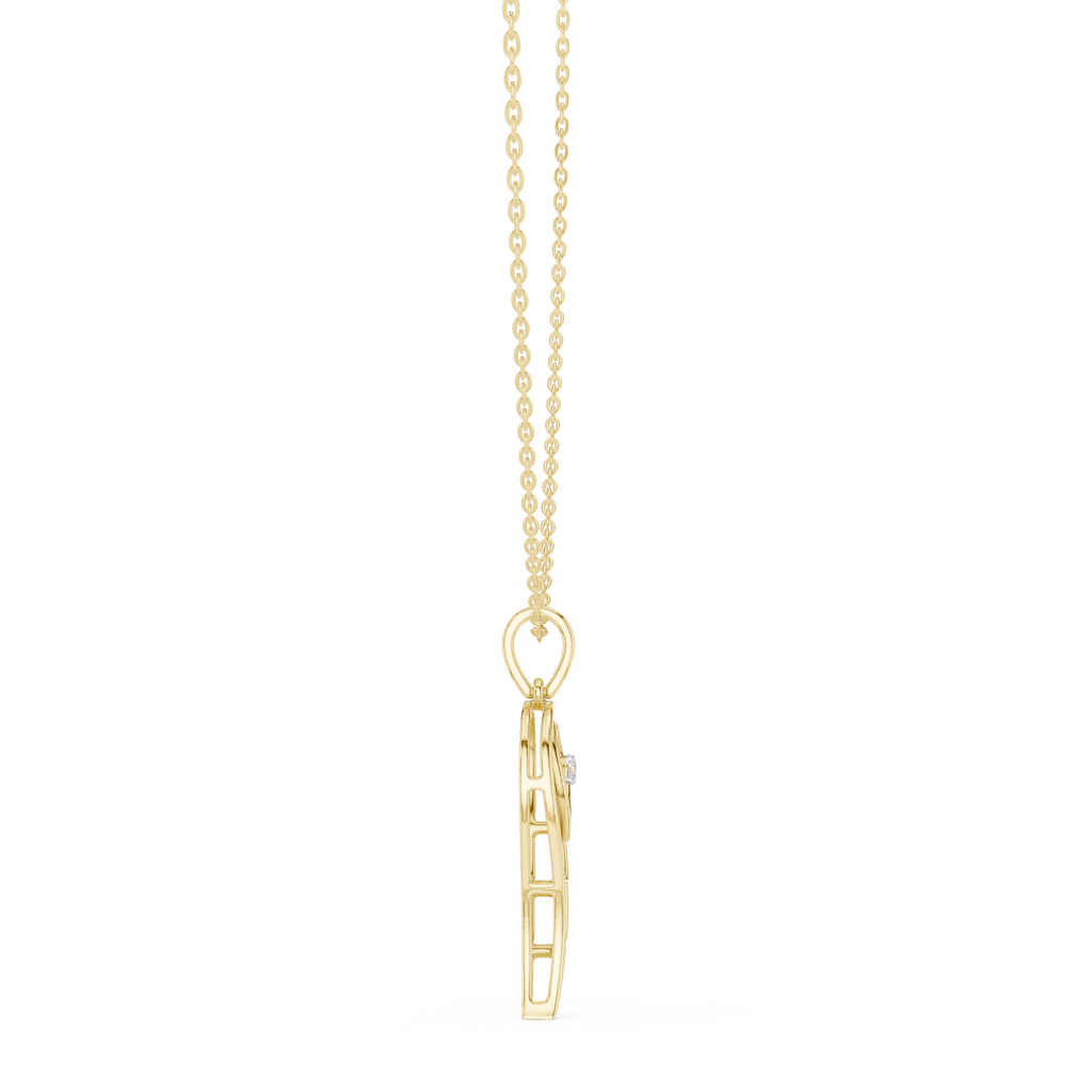 Yellow gold chain with heart angel wing pendant and round diamond