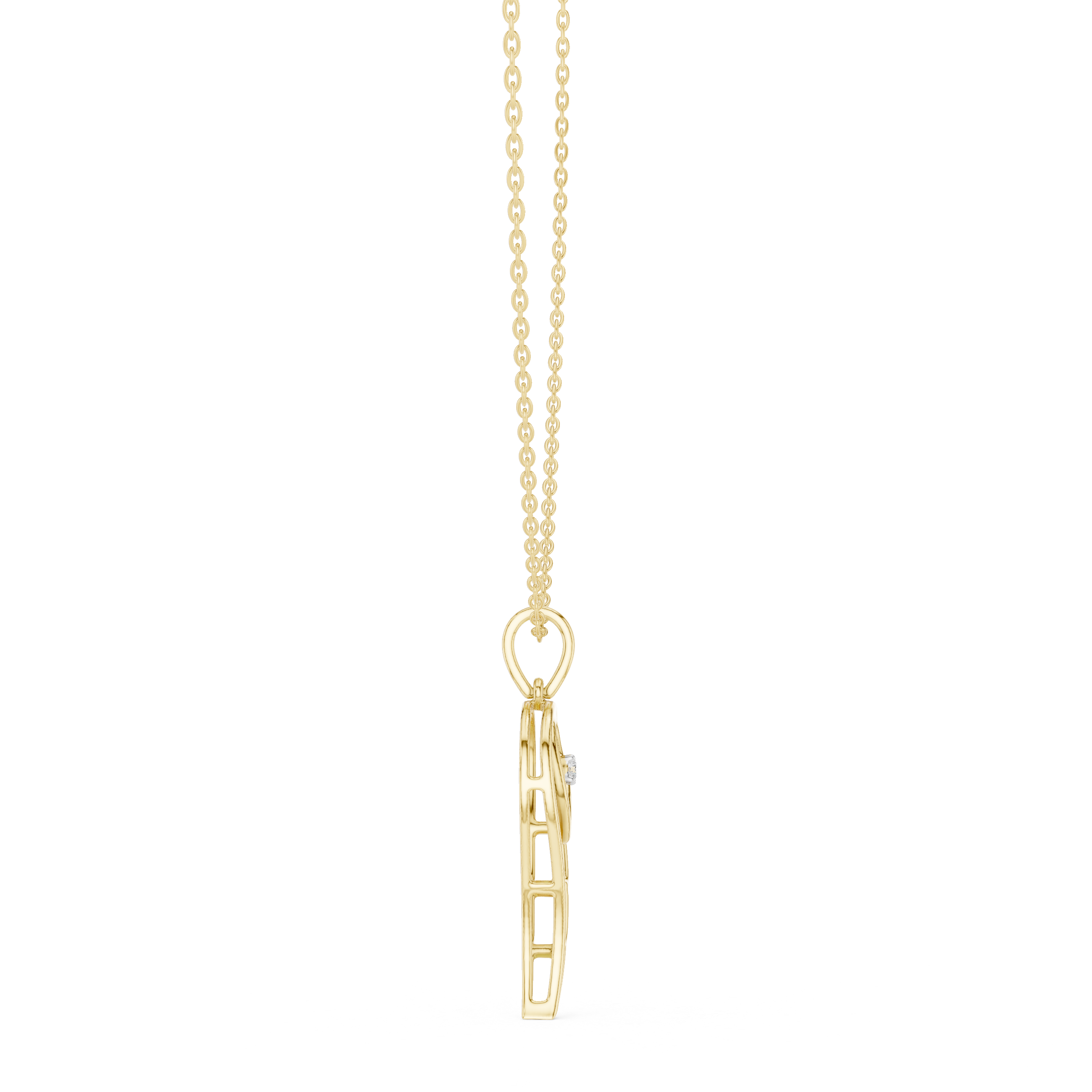 Yellow gold chain with heart angel wing pendant and round diamond