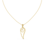 Angel wing heart pendant with round diamond, yellow gold-tone front view on chain.