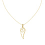 Angel wing heart pendant with round diamond, yellow gold-tone front view on chain.