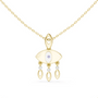 Yellow gold evil eye pendant necklace with round eye centerpiece and three drop charms