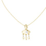 Yellow gold evil eye pendant necklace with round eye charm and three dangling charms
