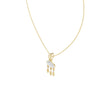 Yellow gold evil eye pendant necklace with round eye charm and three dangling drop charms
