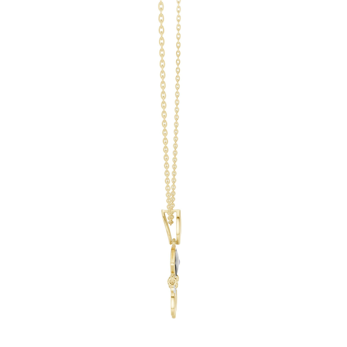 Yellow gold pendant necklace with chain and small bail above the evil eye charm