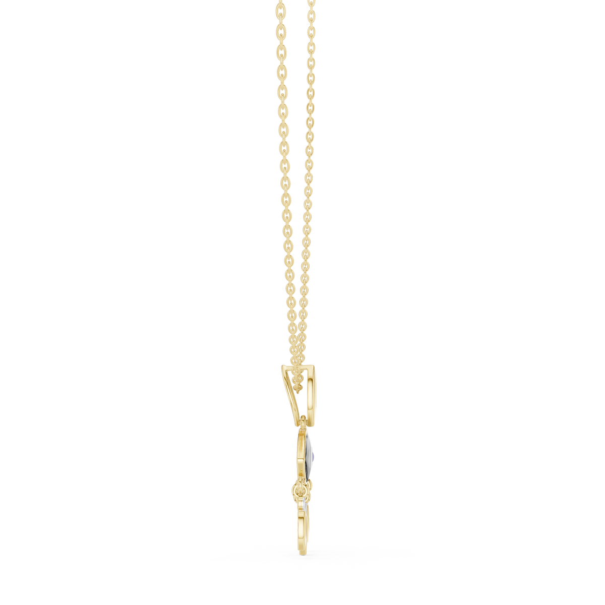 Yellow gold pendant necklace with chain and small bail above the evil eye charm
