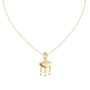 Yellow gold evil eye pendant necklace with round eye charm and three drop dangles