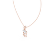 Rose gold evil eye pendant close-up with blue eye center and hanging drop details